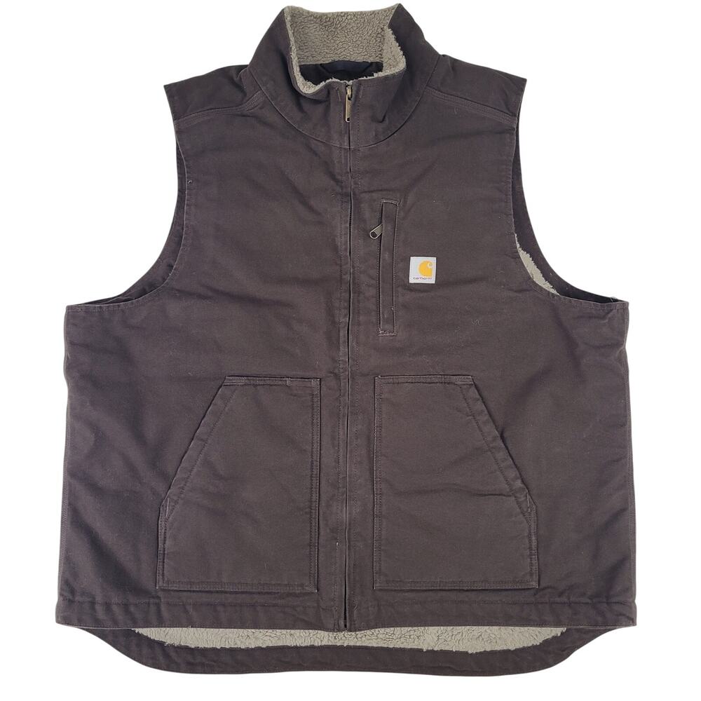 Carhartt Washed Duck Sherpa-Lined Mock-Neck Vest Loose Fit Men's Sz XL